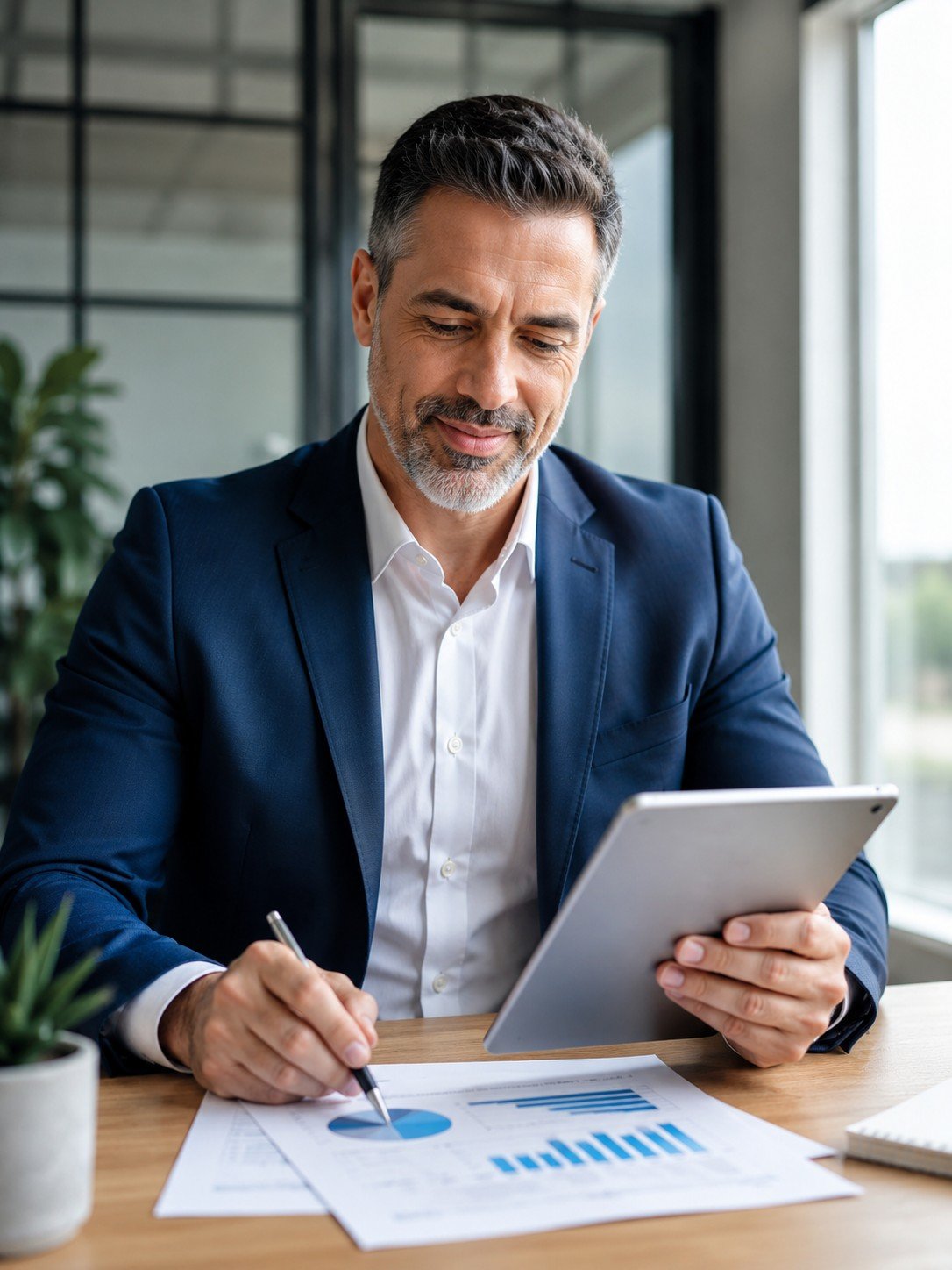 Business owner reviewing savings